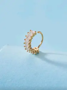 Women's Zircon Spiral Nose Ring, Copper Alloy Round Design, Soft Cartilage Ear & Nose Piercing Jewelry, Elegant Body Accessory