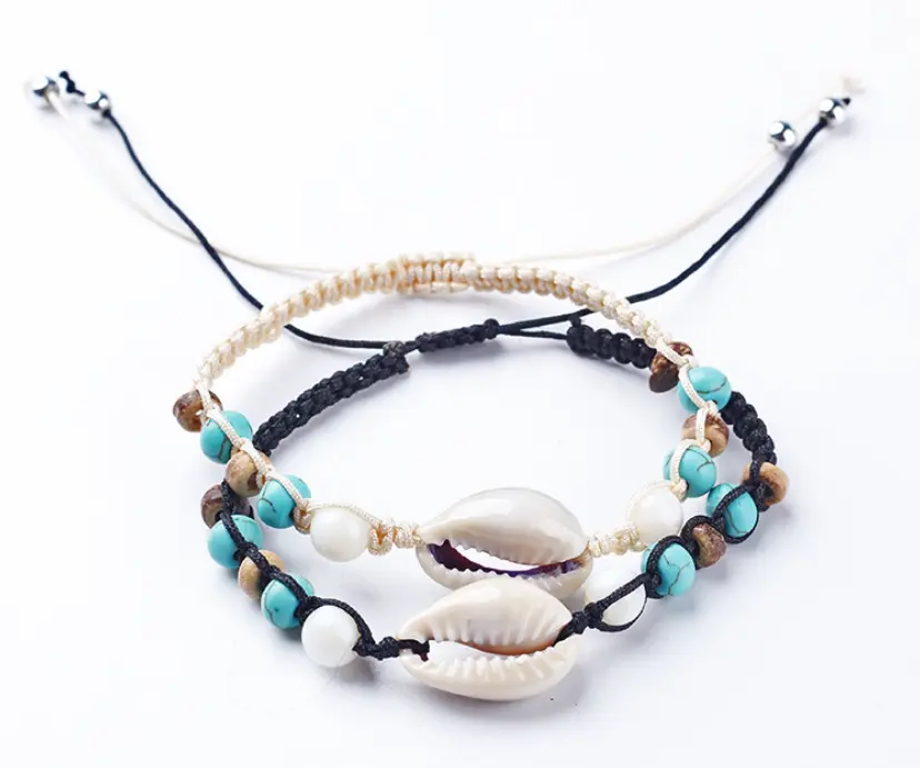 Women's Adjustable Size Summer Shell Bangle - Fashion Costume Jewelry Rope Bracelet with Shell Accents, Casual Female Accessory