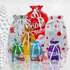 Christmas Gift Packaging Bags, New Drawstring Closure Bags, Christmas Decoration Gift Bag Set, Multiple Patterns, Easy to Use