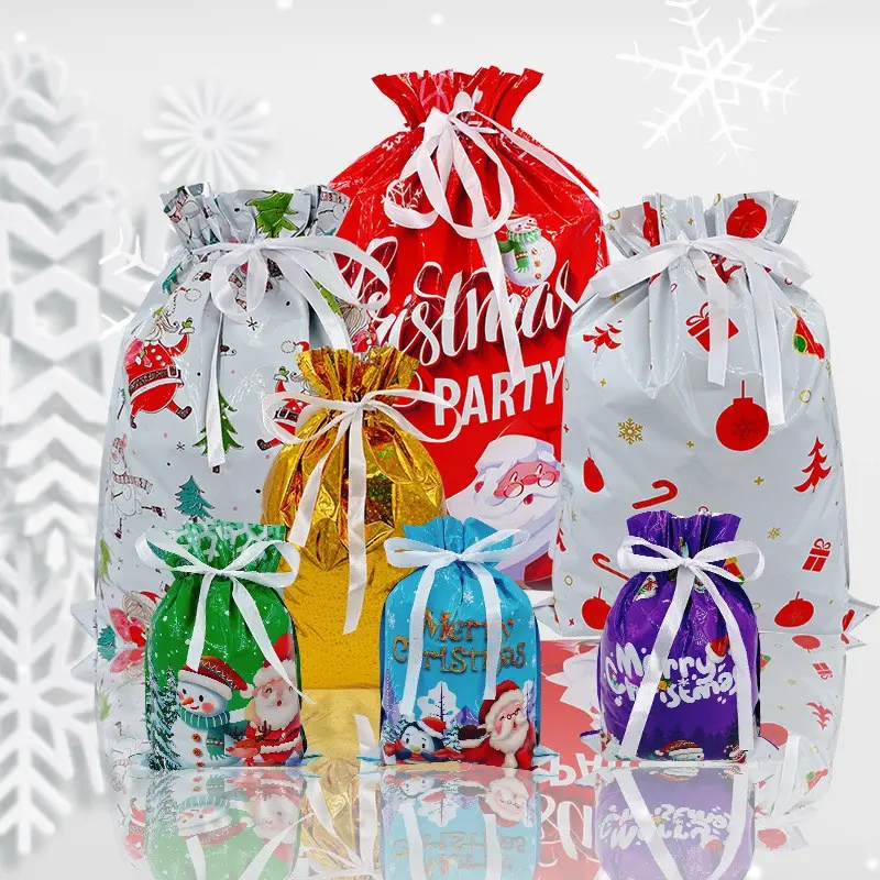 Christmas Gift Packaging Bags, New Drawstring Closure Bags, Christmas Decoration Gift Bag Set, Multiple Patterns, Easy to Use