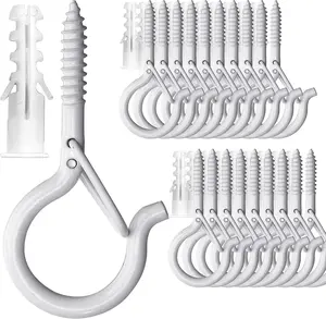 20 Pack Screw Hooks for Hanging Outdoor String Lights Outside Plants, 2.2 Inch White Q-Hanger Cup Hooks Screw in Ceiling Hooks Eye Hook, Wall Ceiling Mount