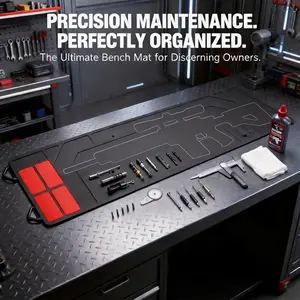 Heavy-duty magnetic gun cleaning mat with quick-drying surface, magnetic compartments, and tool storage capabilities. Anti-slip rifle maintenance mat; durable workbench mat. Ideal for storing gun parts, ammunition, and cleaning supplies.