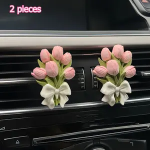2 Pieces 3D Tulip Air Vent Car Hanging Decor, Car Interior Decoration, Creative Fashionable Car Accessories for Men and Women, Unique Vehicle Ornament