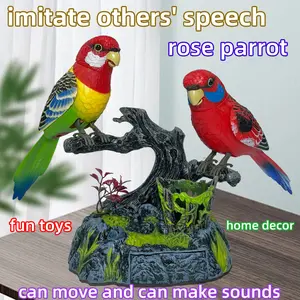 Talking Parrot Toy Ornament, Movable & Chirping Simulation Bird Model, Stress Relief Companion for Elderly