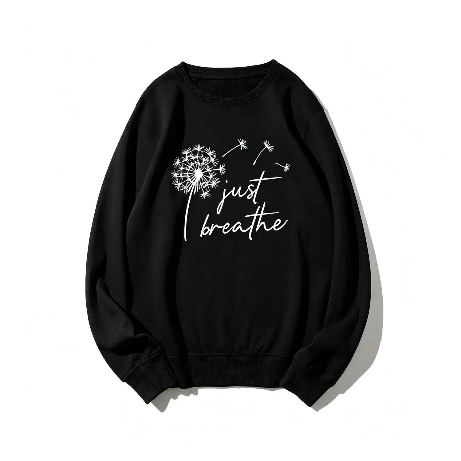 Just Breathe Dandelion Inspirational Graphic Crewneck Sweatshirt Long Sleeve Pullover Casual Comfortable Fashion Trendy Tops Fall Outfit