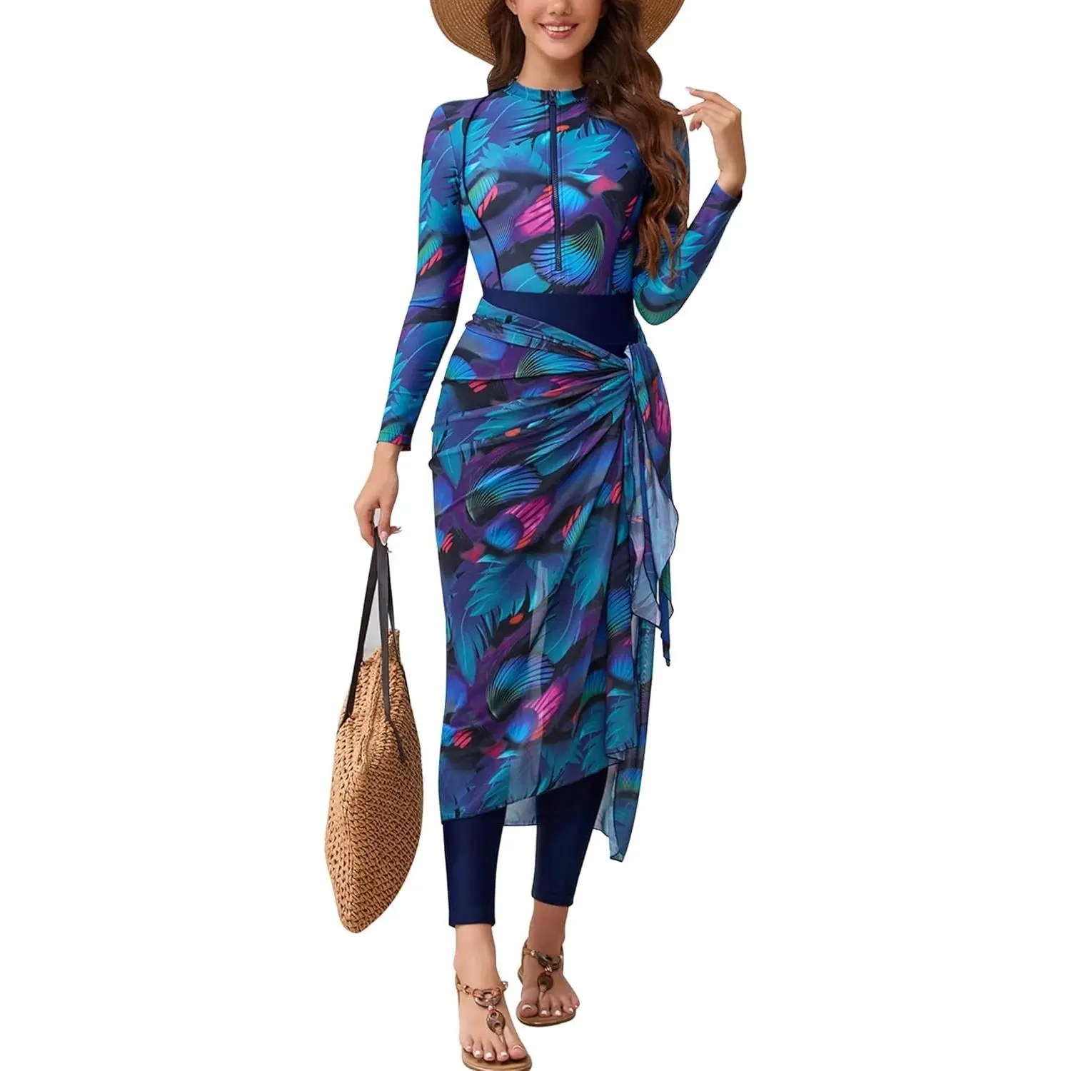 Muslim Swimsuits for Women Burkini Swimwear 5 PCS Full Covered Rash Guard Surfing Bathing Suit Wetsuit with Cap