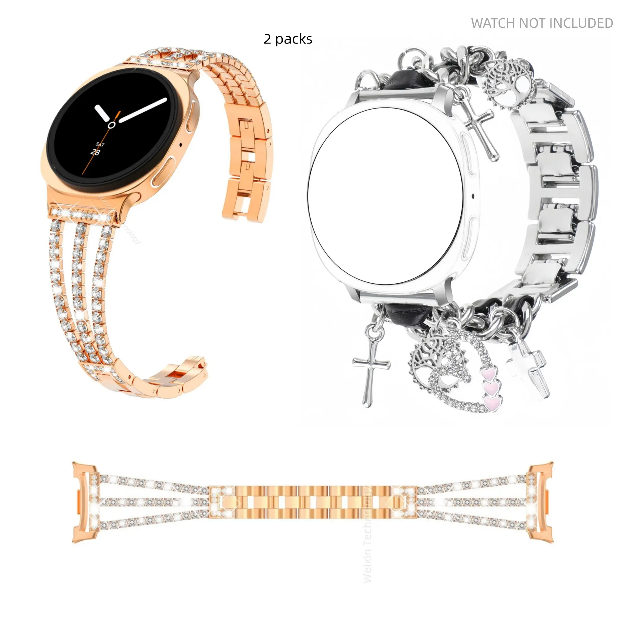 Sparkling Diamond Water Diamond Chain Bracelet Suitable for Samsung Galaxy Watch 8/8 Classic Strap 40mm 44mm - Seamless Gold Diamond Set Strap Galaxy 8 Classic Bands 46mm Women's Jewelry Strap Sparkling Diamond Chain Strap, Smart Watch Straps
