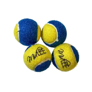 Midlee Mini Dog Tennis Balls Blue & Yellow 4 Pack Small Breed Fetch Toys Lightweight Durable Rubber Felt for Interactive Play