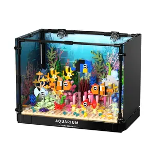 Building Block Toy Display Piece, Clownfish Coral Ecological Tank Scene Blocks, 568pcs Ocean Theme, Atmosphere Lighting, DIY Assembly, Home Decor