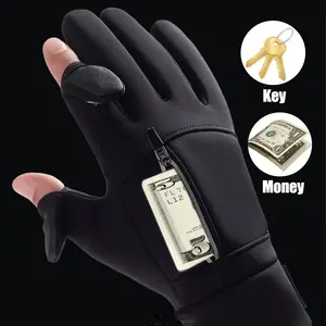 Men'S Thermal Gloves Windproof Cold Weather Gloves with Touchscreen Compatibility, Zipper Closure & Breathable Mesh Back - Thermal Insulated Winter Gloves for Skiing, Cycling, Running, Fishing, Golf