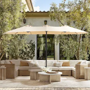 15FT Patio Umbrella with Base, Extra Large Double-Sided Outdoor Market Umbrella with Crank Handle, Rectangular Sun Shade for Poolside, Garden, Deck, Backyard & Beach