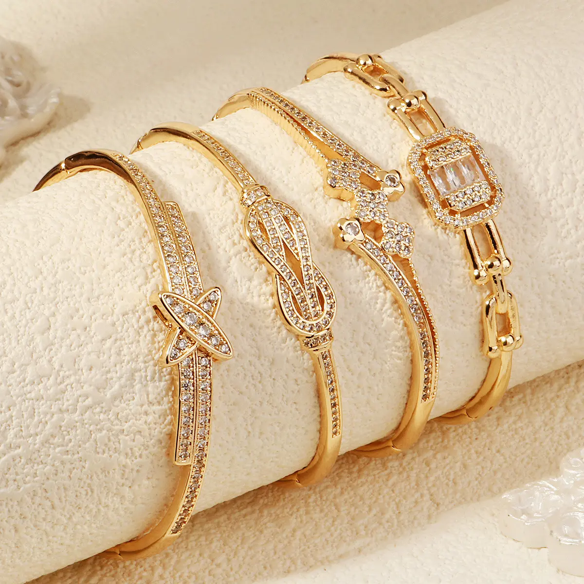 DRINSPER Dainty Zircon Cuff Bangles Bracelets - New Geometric Open Cuff, Elegant Minimalist Bangle, Luxe Daily Wear Trendy Jewellery Accessories Gift for Women