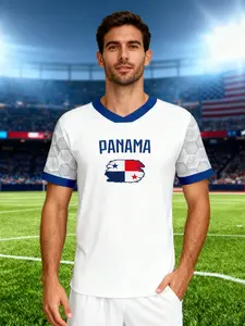 Panama National Team Fan Shirt, Quick-Dry Breathable Sports Top, Geometric Design Short Sleeve Tee, All-Season Fitted H-Type Lightweight Jersey