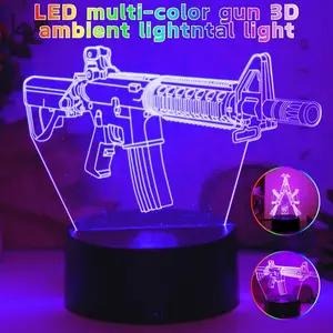 Modern Gun 3D Illusion Night Light, Multi-Color Mini LED Lamp, Touch Control, USB Powered, Tabletop Decorative Lighting