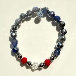 TTT Live Exclusive Sky Blue Silver Dipped Agate & Red Crystal Gemstone Bracelet