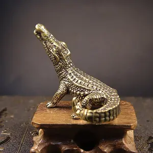 Antique Bronze Crocodile Miniature Figurines Vintage Brass Mini Alligator Statue Desk Ornaments Home Feng Shui Decor CraftsHot