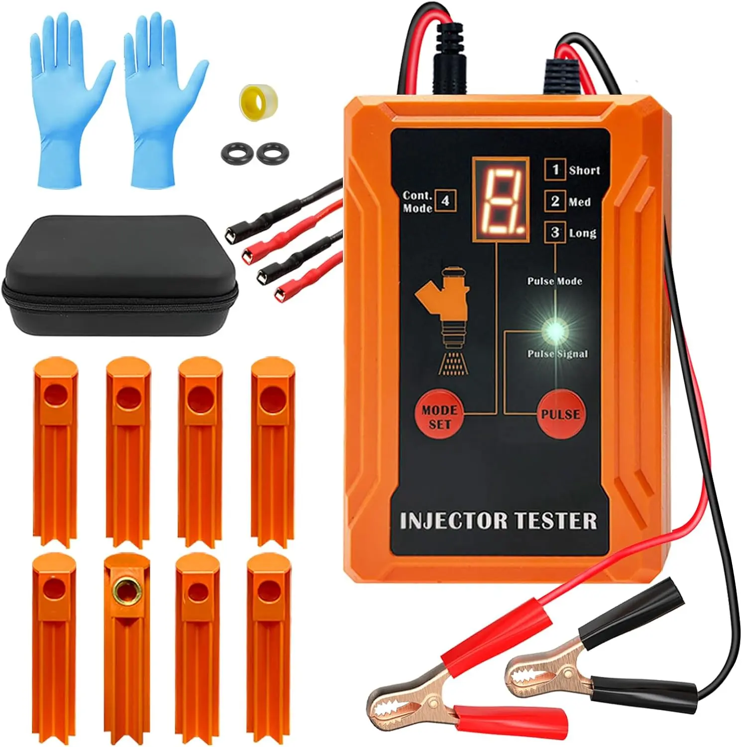 QUEP Compact Universal Fuel Injector Test & Clean Kit - 12V/5V Automotive Diagnostic Tool, Car Relay Tester Tool, 8-Size Adapters, 8 Pulse Modes, 4-Wire Dual Channel for 2-Injector Simultaneous Testing