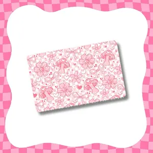 Pink Checkered Mushrooms Card Skin - Super Cute & Durable Vinyl Sticker- Water-Resistant & Versatile for Various Card Sizes, Front Only