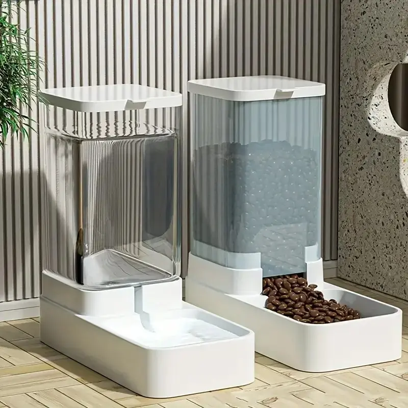 Summer Plastic Transparent Large Capacity automatic Pet Feeding Tools Pet Food Feeder and Water Dispenser, Automatic Dog Cat Feeder Pet Supplies