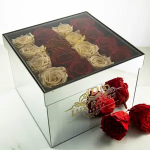 Mirror Box Medium Cube Preserved Roses (Customizable)