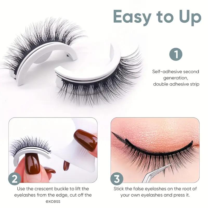 [3 Pairs] Self-Adhesive Glue-Free False Eyelash Cluster Set, 12mm 0.03mm B/C Curl 3D Fluffy Curly Dense Synthetic Fiber Lashes, Reusable Natural-Looking Fake Mink Cat Lashes, Ideal for Daily & Party Makeup, Gift for Girlfriends