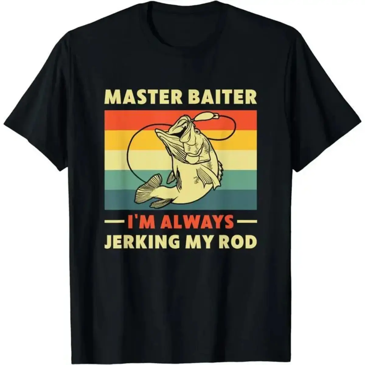 Men's Funny Fishing T-Shirt, "Master Baiter" Graphic Print Top - Casual 100% Cotton Short-Sleeve Round Neck Tee for Anglers