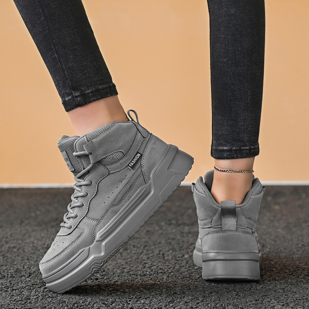 Women’s high-top sneakers, gray suede-texture platform shoes, casual platform shoes, fashionable workwear boots, height-boosting shoes, breathable and comfortable women’s shoes, street style, versatile everyday shoes Women’s high-top sneakers, gray suede-texture platform shoes, casual platform shoes, fashionable workwear boots, height-boosting shoes, breathable and comfortable women’s shoes, street style, versatile everyday shoes