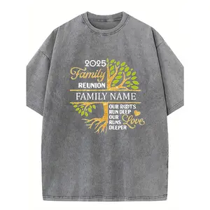 Local Shipping 2025 for family Reunion Short Sleeve T-Shirt, Washed, Black, for family Tree Root Printed Text Design, Suitable for Family Gatherings And Daily Wear