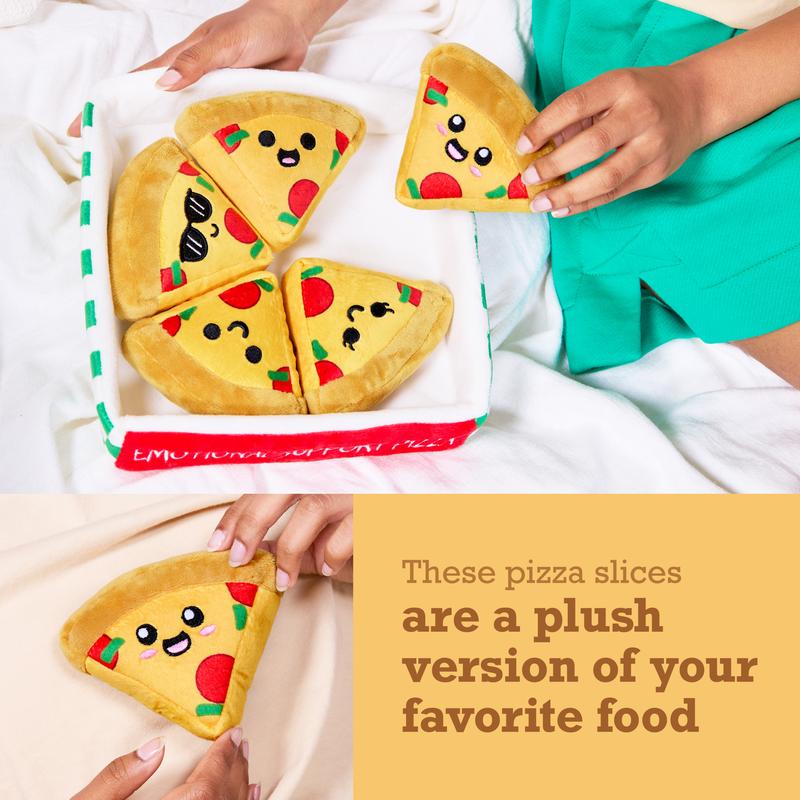Emotional Support Pizza - 5 Soft & Fluffy Plush Slice Toys in Box Funny Cute Gift for All Ages V-day Presents Kids Classrooms