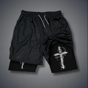 [Viral]  80s 90s Double-Layer Sports Shorts Graphic Shorts Black Camo Streetwear Shorts Men Outfits Men Vacation Outfits Shorts