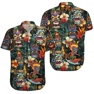 Skull Button-down Short Sleeve Hawaiian Shirt – Vibrant Tropical Palm Waves Design, Casual Shirt for Men Women Youth Summer Beach#TikTokMadeMeBuyIt#SkullFashion#TropicalSummer#Aloha Shirt#YouthApparel