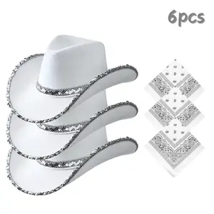 Summer Silver Color Denim Hat Set + Towel, Party Accessory Kit for Dance Parties, Beach Partys, Wedding Events, 6-Piece Fashionable Ensemble