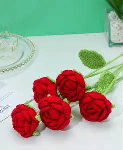 1pc Handmade Knitted Rose Flowers In Full Bloom DIY Knitted Knitting Homemade Bouquet Of Crocheted Flowers The Finished Product Of Knitted Knitted Does Not Wilt, Everlasting Flowers