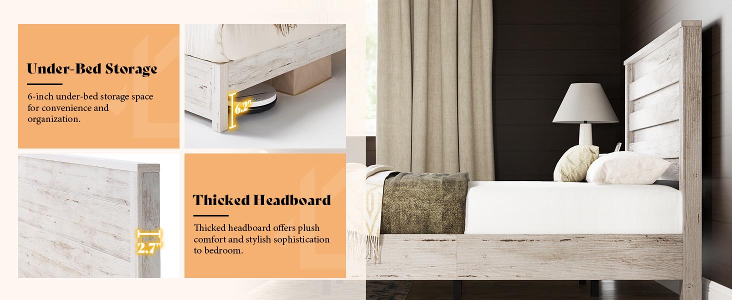 AMERLIFE Farmhouse Bed Frame with 49" Headboard, Platform Bed Frame with Wood Slats Support/Stable & Durable/No Box Spring Needed/Full/Queen/King Size/Best Gift Ideas/Christmas Gifts