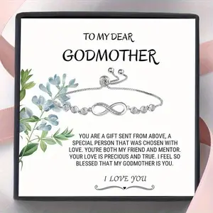To My Godmother Infinity Love Bracelet Birthday Christmas Gift From Son Daughter With Text Card And Box Packaging