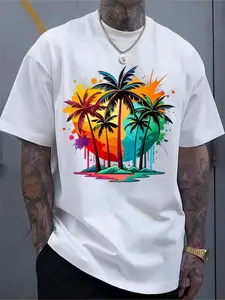 Summer Beach Vibes TShirt Colorful Palm Tree Sunset Print Soft Breathable Cotton Casual Streetwear Style Perfect for Vacation Trips Outdoor Parties Beach Gatherings Summer Festivals or Relaxed Weekend Outings