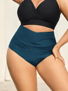 BLOOMCHIC Plus Size Cross High Waist Ruched Swim Bottoms - Nylon Blend, Skinny Fit, Full Coverage, Gathered Look, Tammy Control, 2026 Summer Pick, High Waist Bikini, Plus Sized Bathing Suits, Swimsuit for Women [M-6X] 2026 Summer Vibes High Rise Swimwear