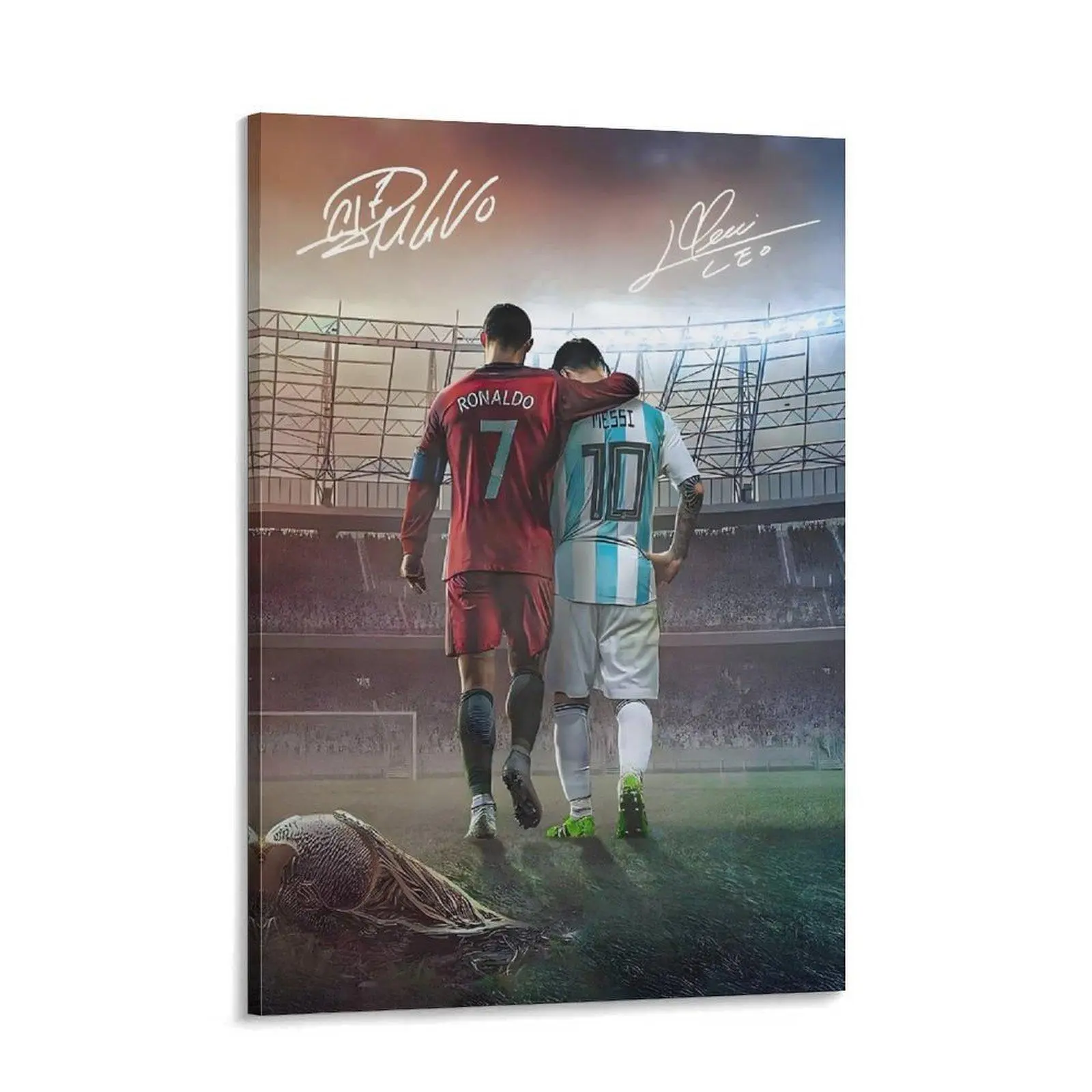 Messi Ronaldo Creative Design Print Artistic Canvas Poster - Customizable Multi-Size, 24x36inch(60x92cm), Aesthetic Wall Decor, Office & Bedroom House Decoration, Decor Inspo Mother's Day Gift