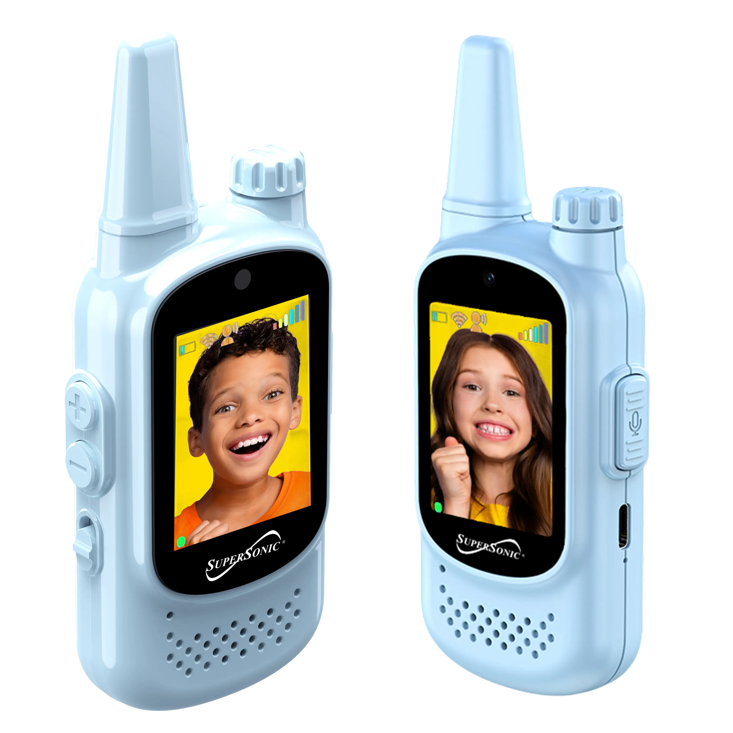 Supersonic CAMBUD Kids Casual Walkie Talkies 2-Pack with 2.0 in Screen, Video & Voice Calling, Batteries Included for Friends, Family, Travel, SC-785VWT Blue