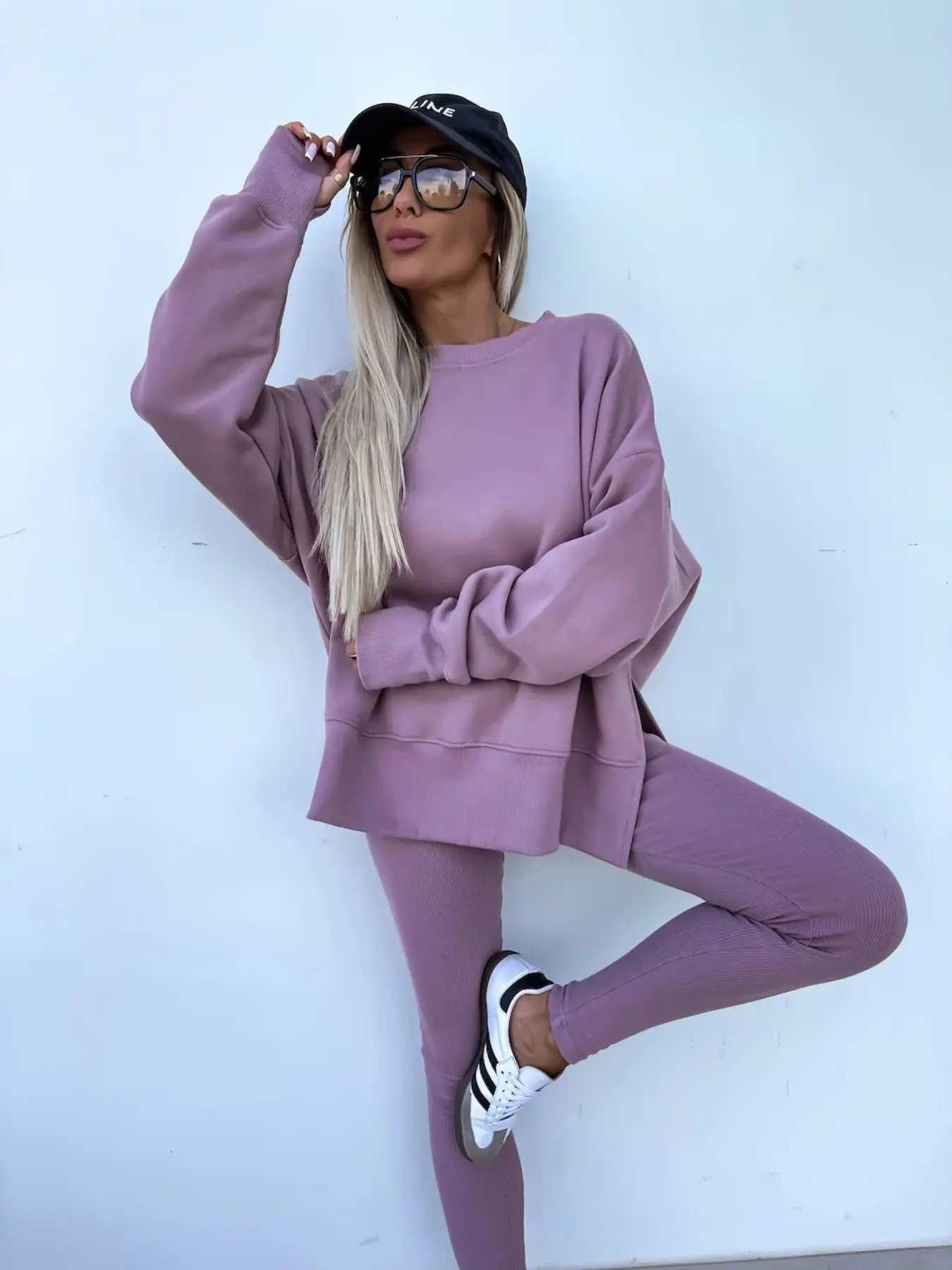 Women's Solid Color Loose Sweatshirt and Tight Pants Set Outfit, Casual Fashion Comfort Round Neck Long Sleeve Pullover, Daily Outdoor Wear, Everyday