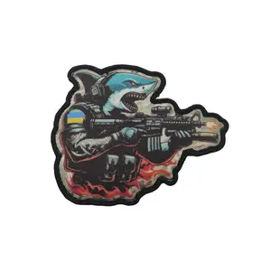 Soldier Shark Gun Fighting Tactical Velcros Meme Military Patch Morale Embroidered Badge Hook Loop Fastener for Molle Backpack