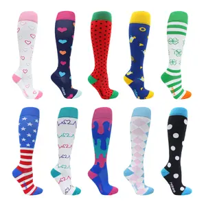 Pattern Graduated Compression Socks - 20-30mmHg - (15 Styles) - Comfort for Men & Women, Nurses, Running, Travel - All Day Wear Everyday Nylon Striped