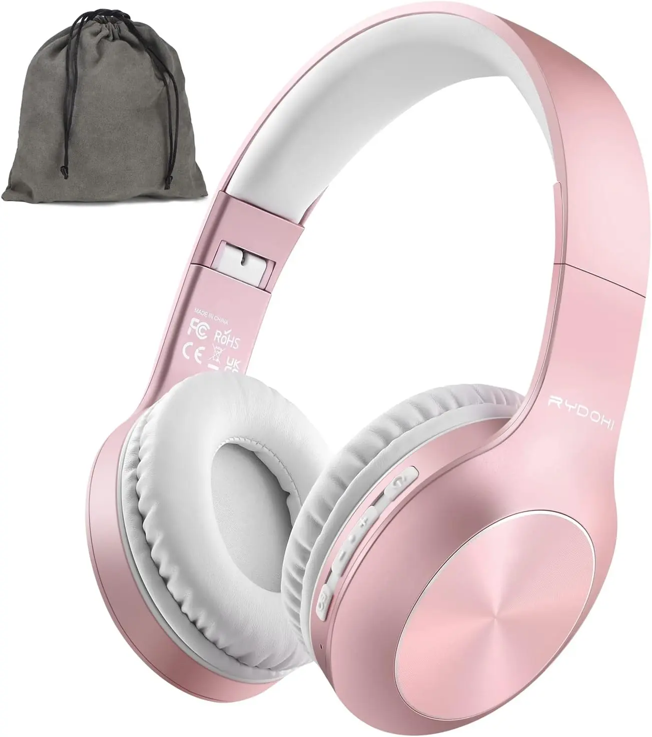 Bluetooth Headphones Over Ear, 68H Playtime and 3 EQ Music Modes Wireless Headphones with Microphone/Deep Bass, HiFi Stereo Foldable Lightweight Headset for PC Home Travel Office (Rose Gold)
