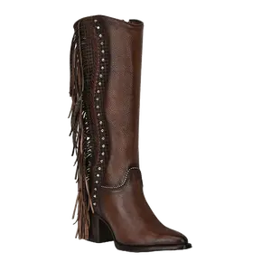 Cuadra Ladies Handmade Fringed Brown Leather Western Boot CU695