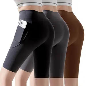 3 Pack Women's High Waist Compression Bike Shorts, Quick Dry Stretchy Yoga Workout Leggings with Pockets, Breathable Athletic Baselayer for Running & Casual Wear