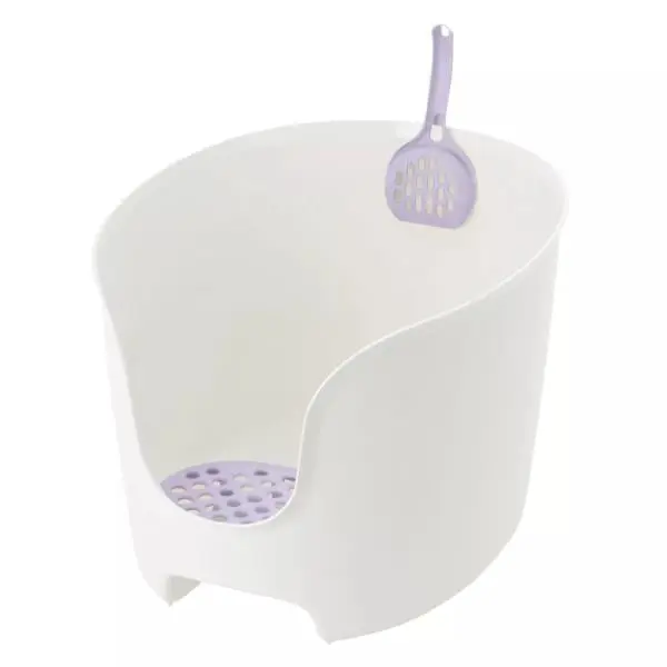 Richell 60019 Paw Trax High Wall Cat Litter Box, White & Lavender
