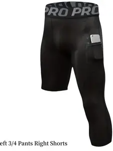 Mens Compression Pants 3/4 Length One Leg Compression Tights for Basketball Workout Leggings Quick Dry Sports BaseLayer