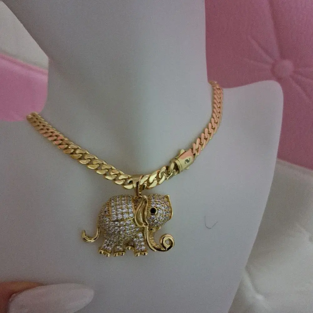6mm Box Chain 18 with Elephant pendant -14:k gold laminated