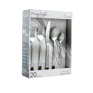 MegaChef Cravat 20 Piece Flatware Utensil Set, Stainless Steel Silverware Metal Service for 4 in Mat
