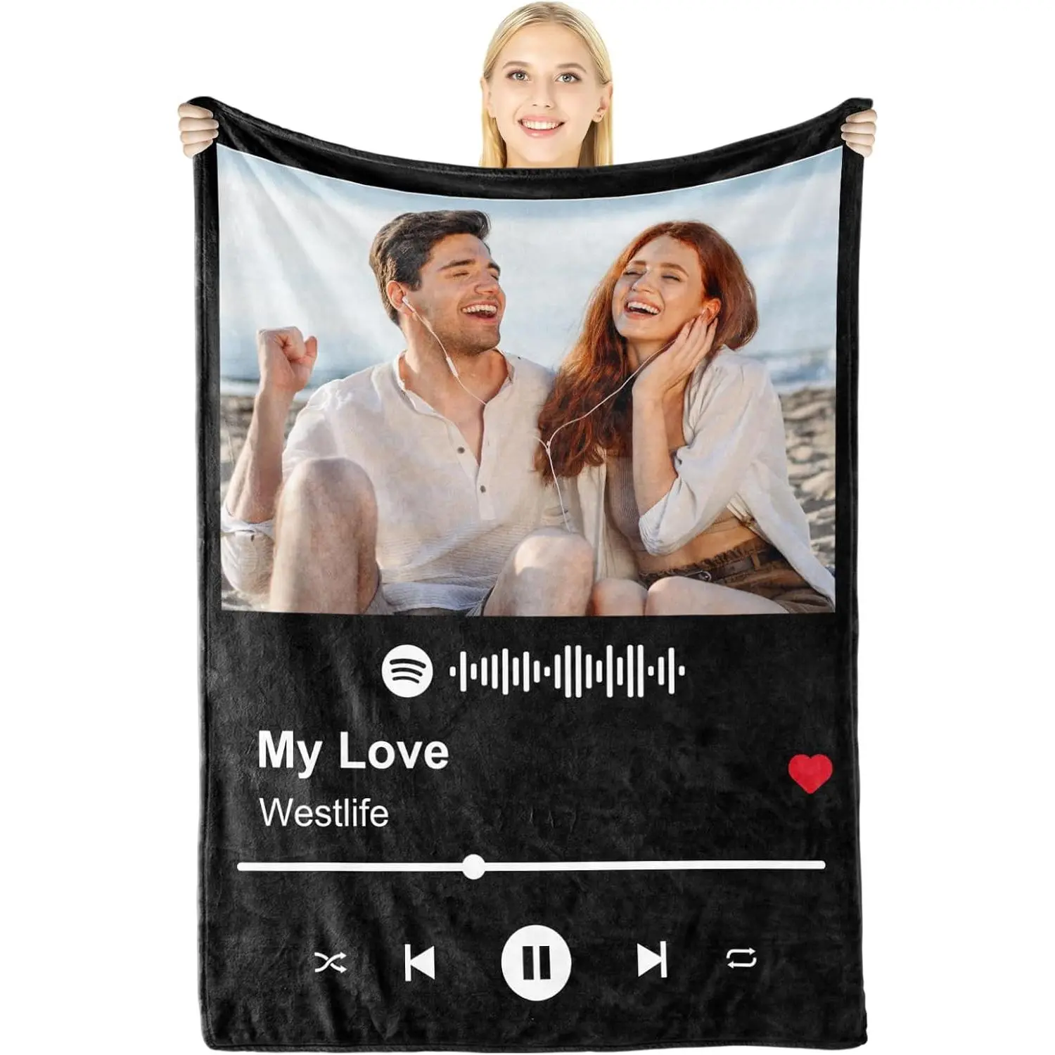 Personalised Photo Gifts with Your Photo in Spotify Music Cover Design, Customizable Blanket with Photo Text, Anniversary Music Gift for Him Her, Valentines Day Birthday Gifts Ideas for Women